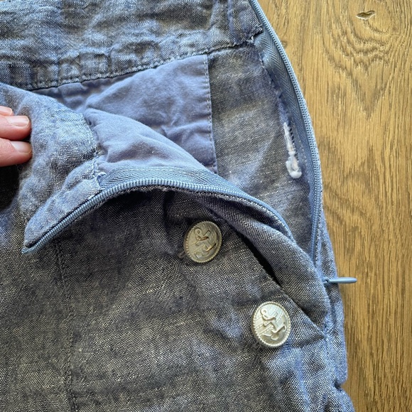 British Khaki Cargo Shorts Light Blue High-Waisted 100% Linen - Picture 4 of 4